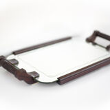 Plateau vintage, plateau de service, plateau décoratif en bois avec anses, plateau miroir biseauté
