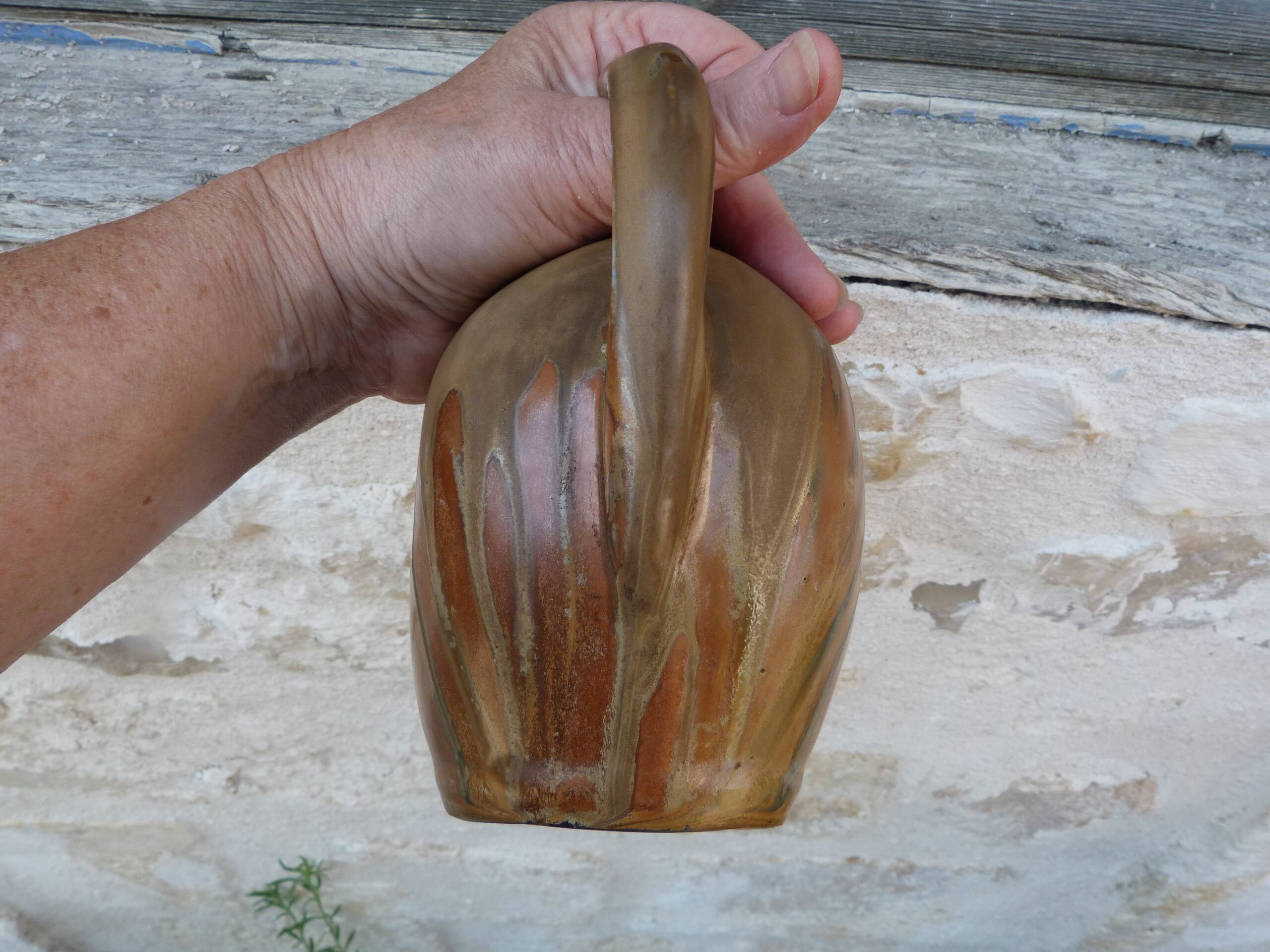 Small enamelled stoneware jug 1920 Art Deco signed Gilbert Métènier