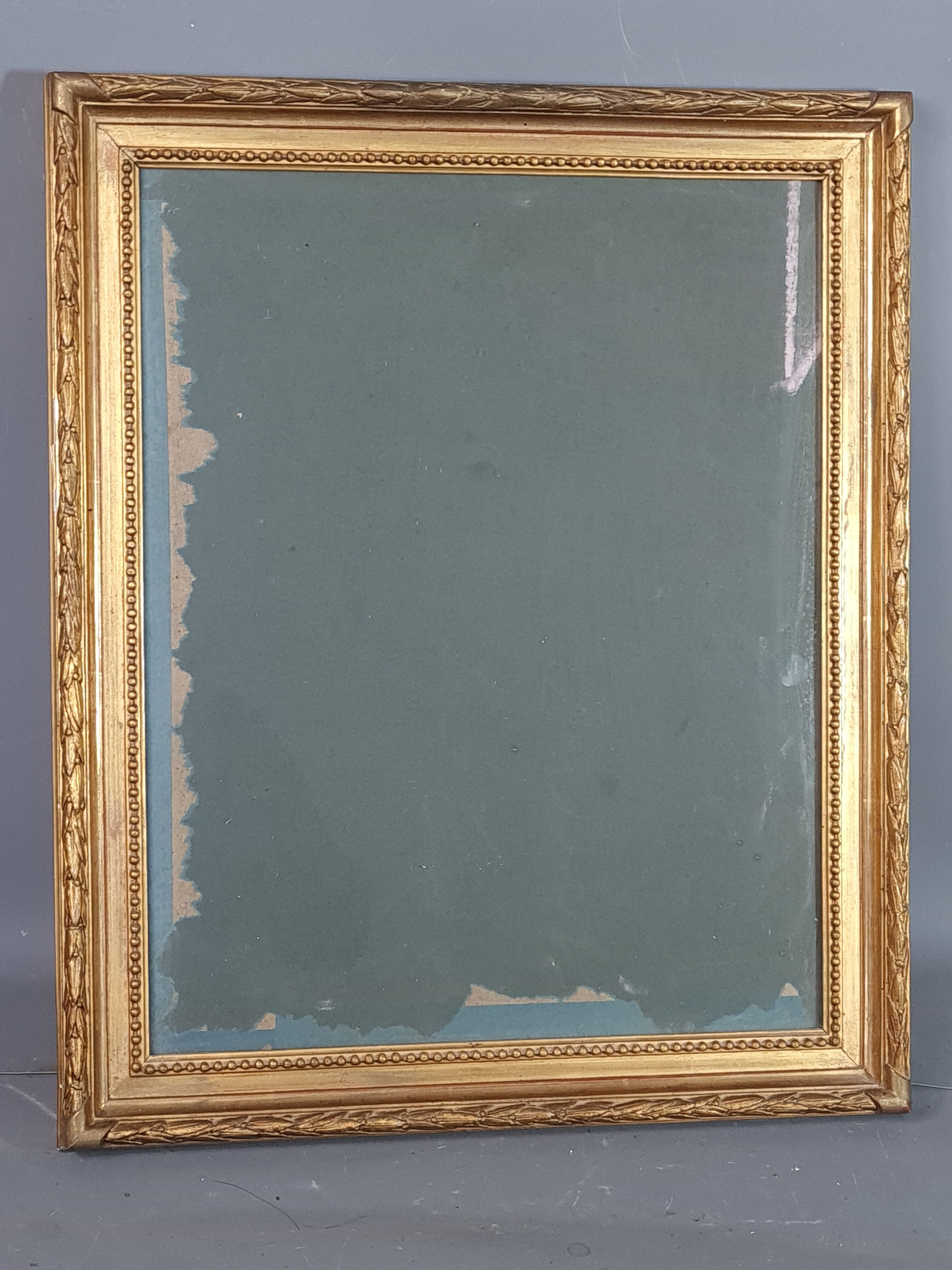 Old frame with keys, gilded stucco wood, pearl frieze 46x38 cm, foliage 40.3x32.1 cm + SB glass