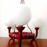 Chandelier in burgundy ceramic and white opaline
