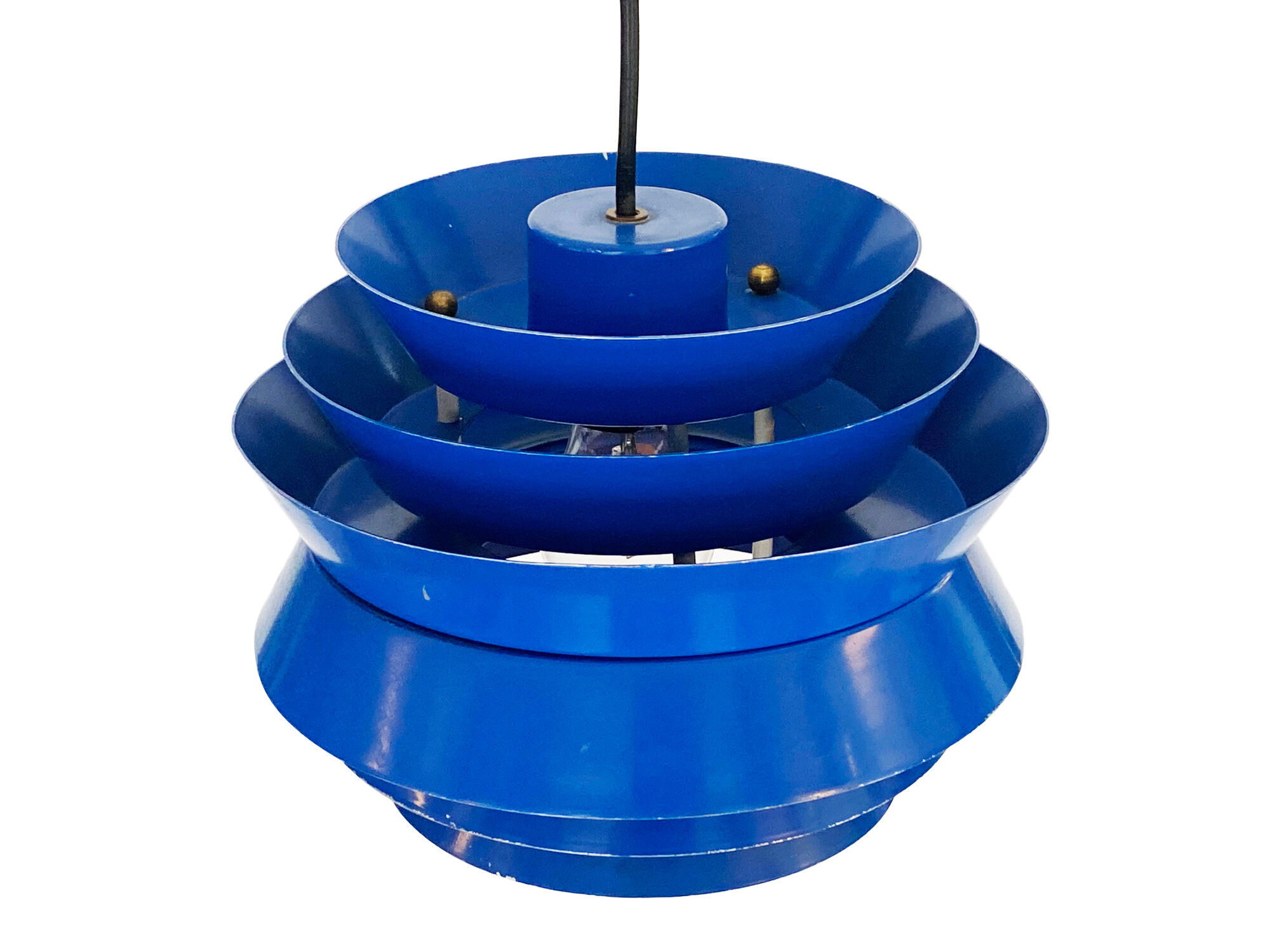Pendant light "Trava" in blue lacquer by Carl Thore for Granhaga Metallindustri. Sweden 1960s.