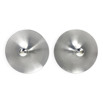 Pair of Space Age Les Arcs brushed aluminum wall lights, 1960-70s