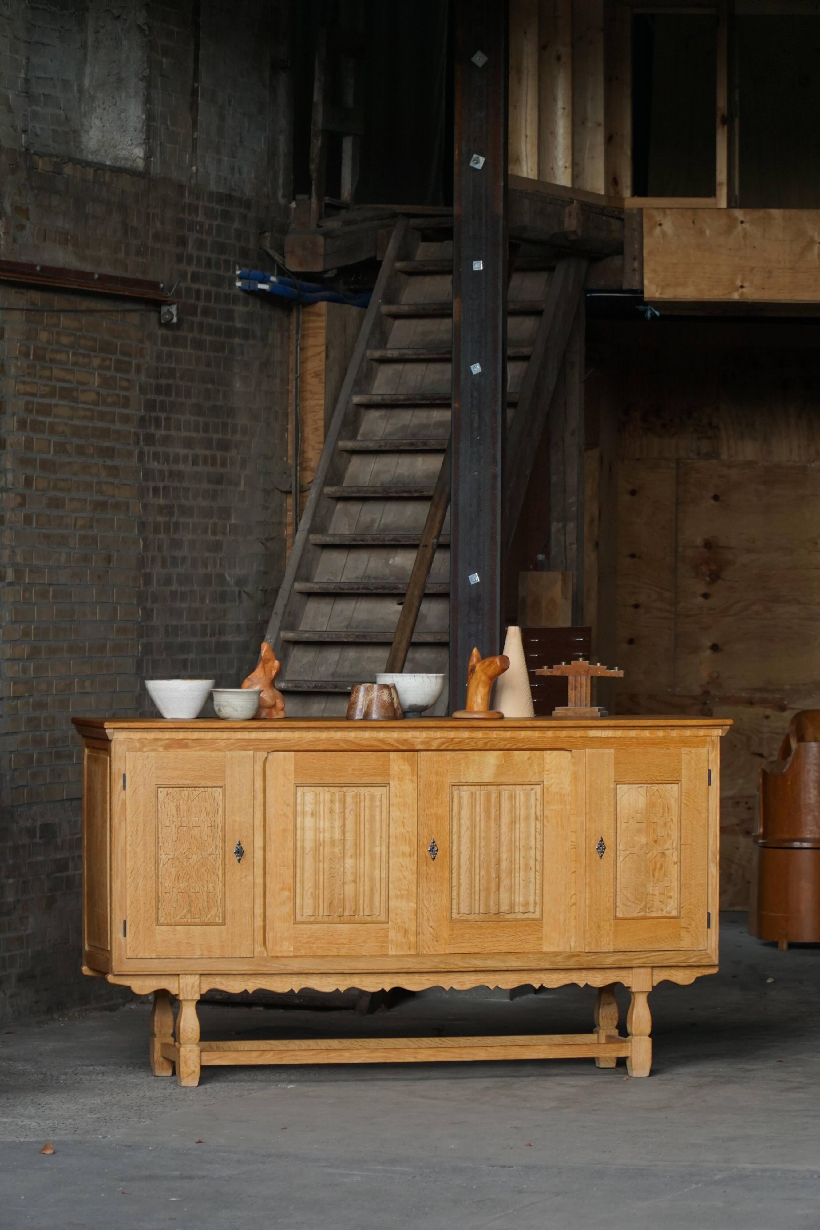 Henning Kjærnulf for EG Møbler, solid oak sideboard, Danish modern, 1960s.
