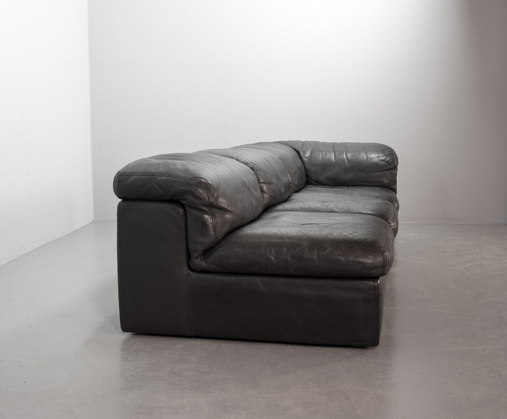 Durlet 'Jeep' Modular Sofa in Anthracite Grey Leather, Belgium 1970s