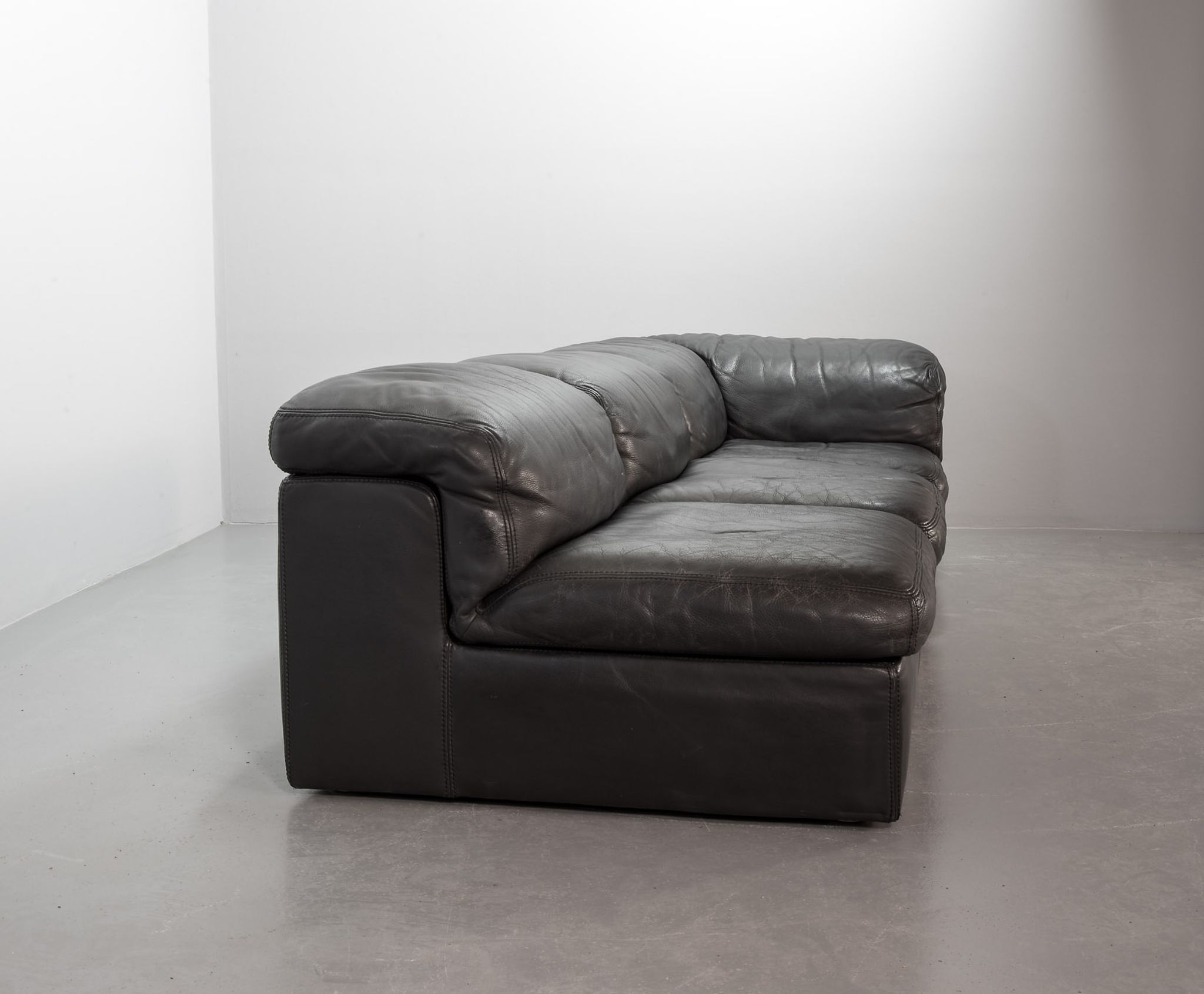 Durlet 'Jeep' Modular Sofa in Anthracite Grey Leather, Belgium 1970s