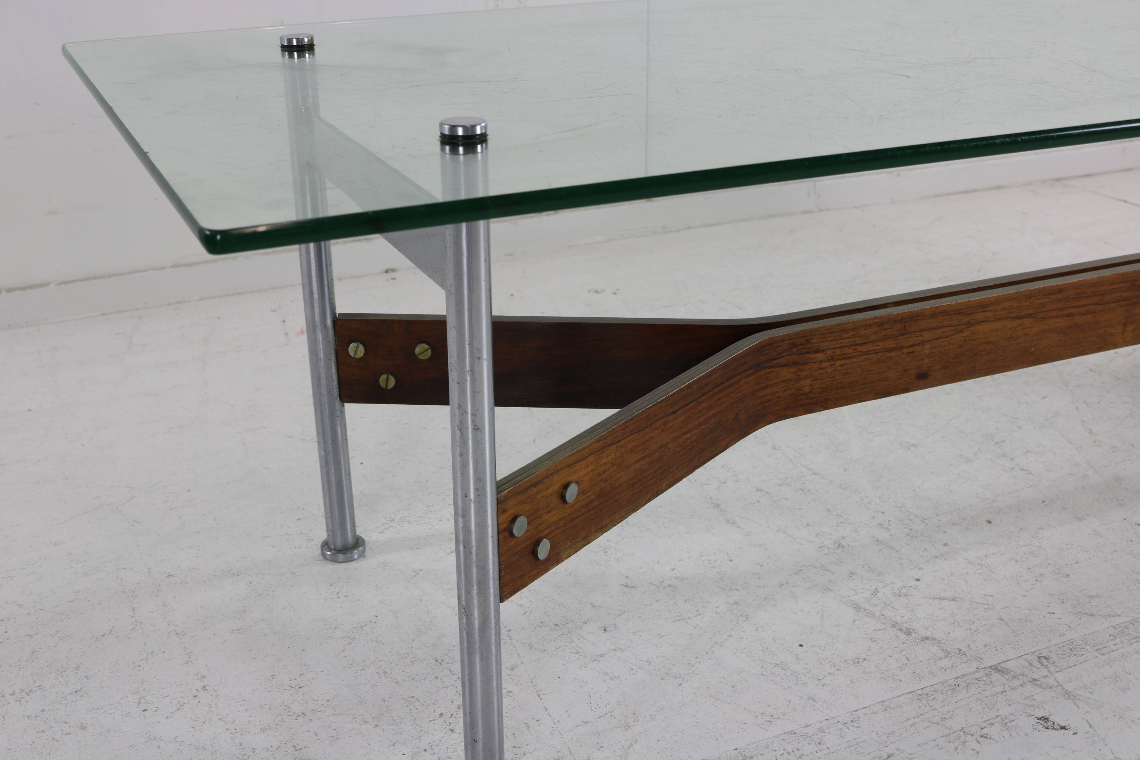 Glass and rosewood coffee table in a 1960s design by Rudolf Glatzel for Fristho