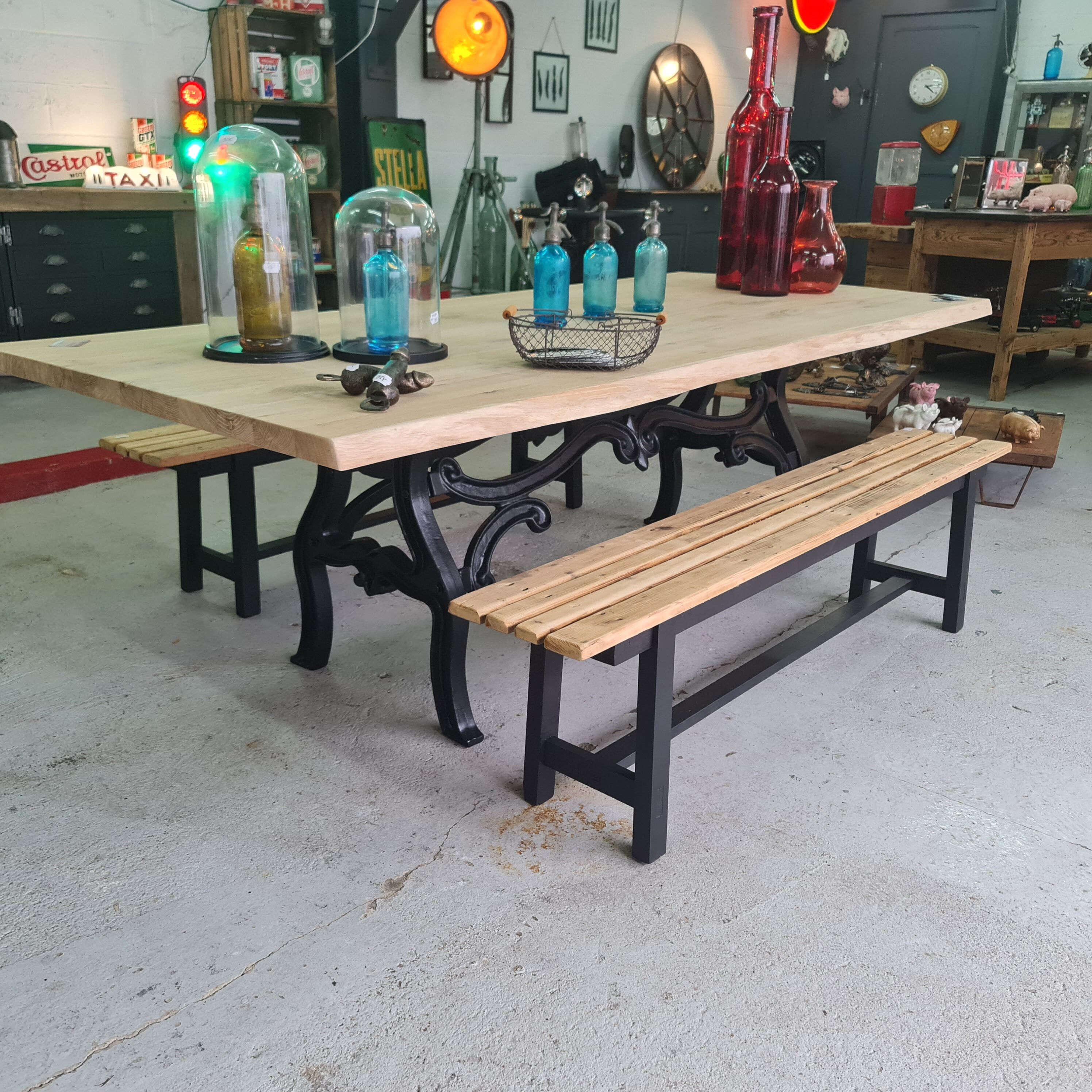 Pair old bench in industrial and vintage pine