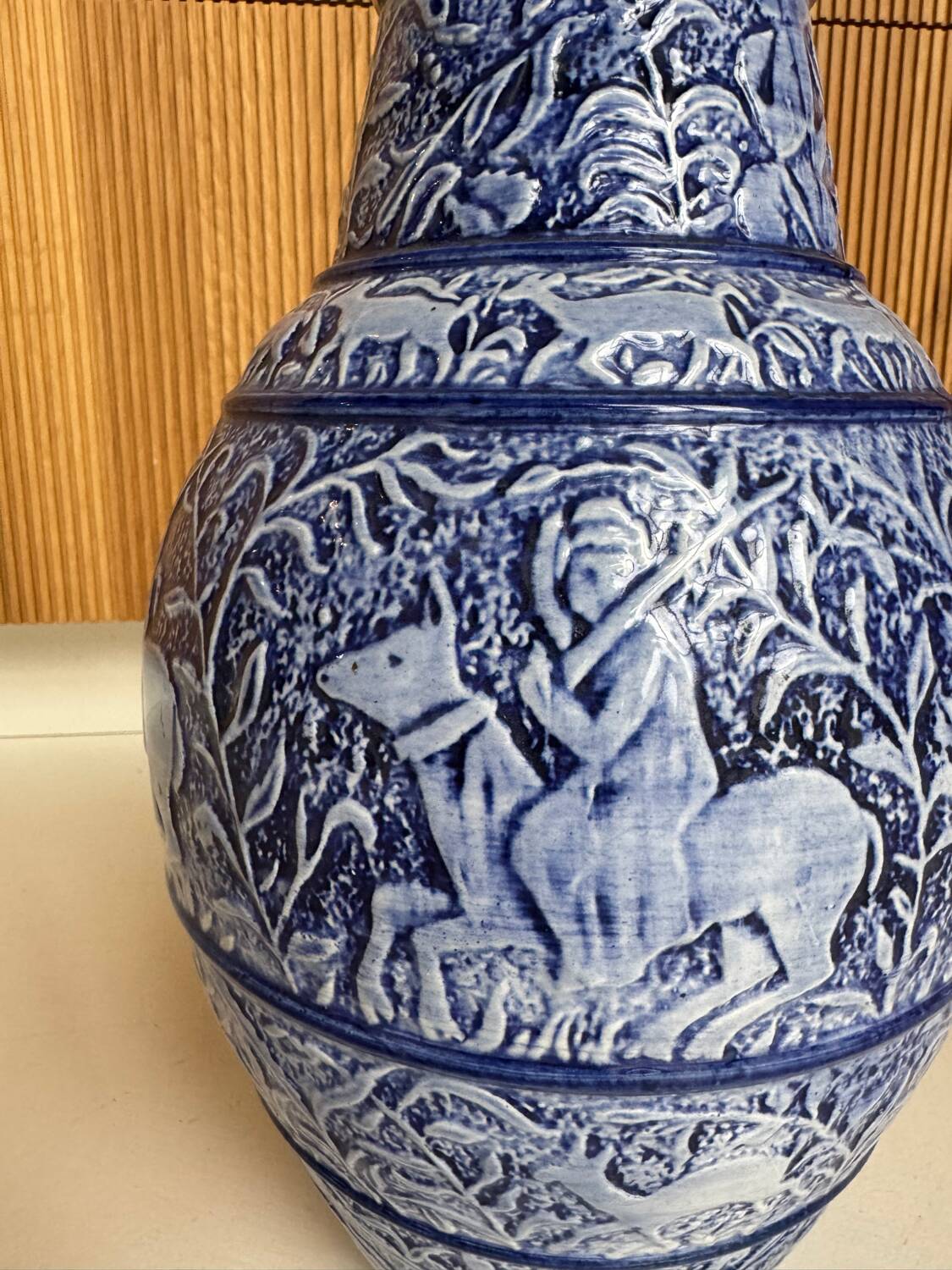 Grand vase bleu grès de sel années 60
