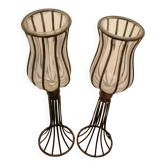 Pair of vintage/retro glass and metal vases