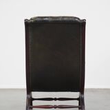 Green cow leather chesterfield armchair combined with wood