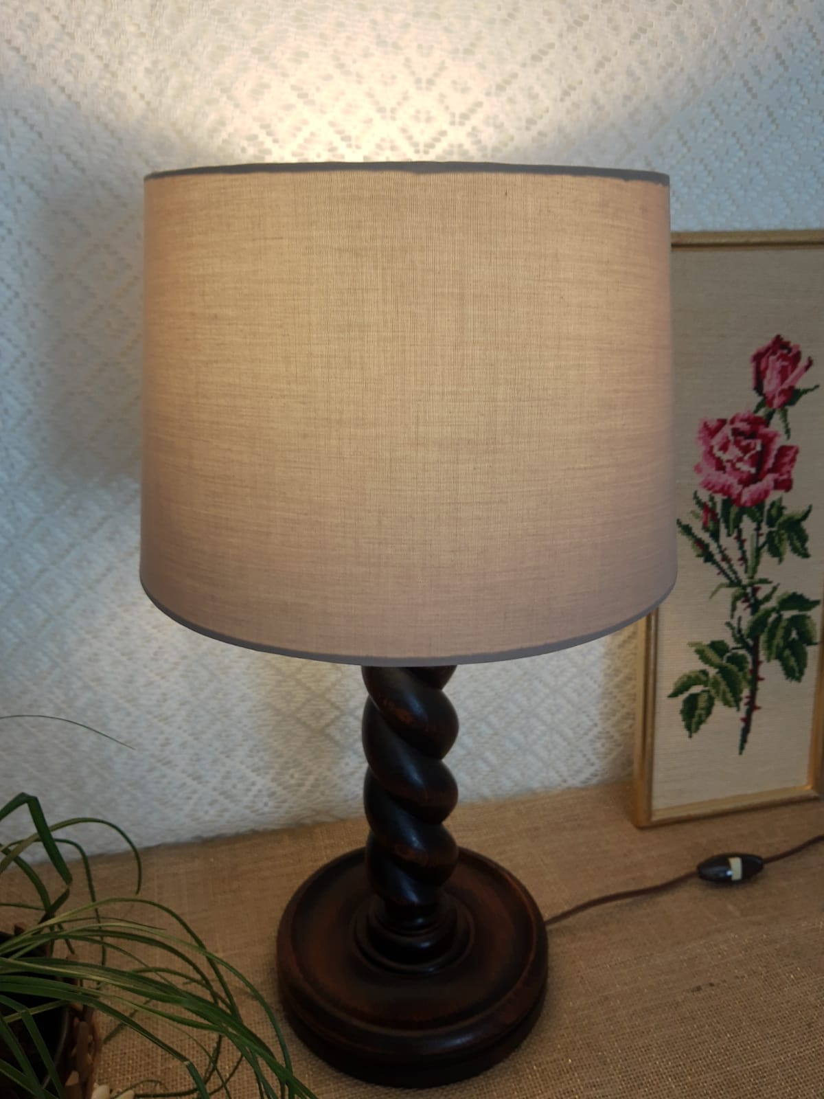 Turned wooden table lamp - vintage