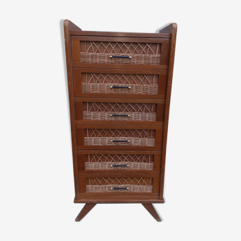 Chiffonnier en rotin vintage années 60