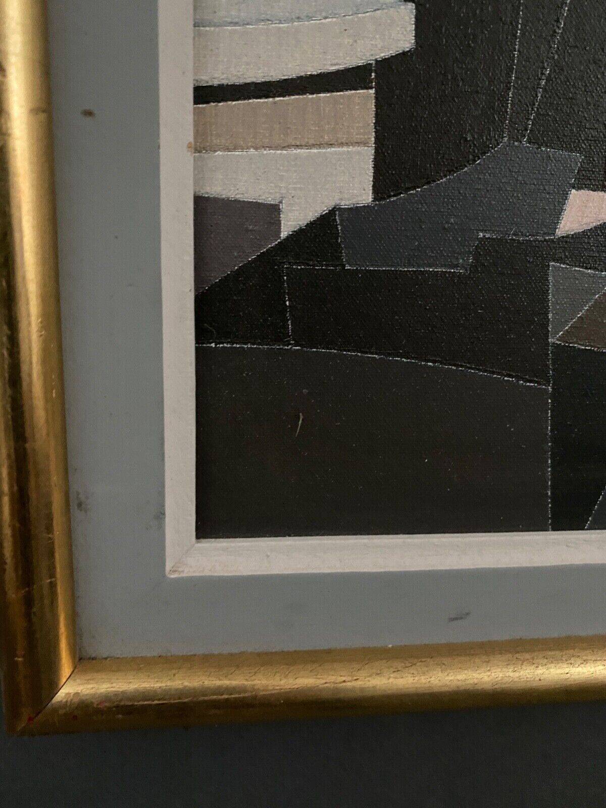 Oil on canvas Alain L'Hermitte Lhermitte geometric architecture 20th century