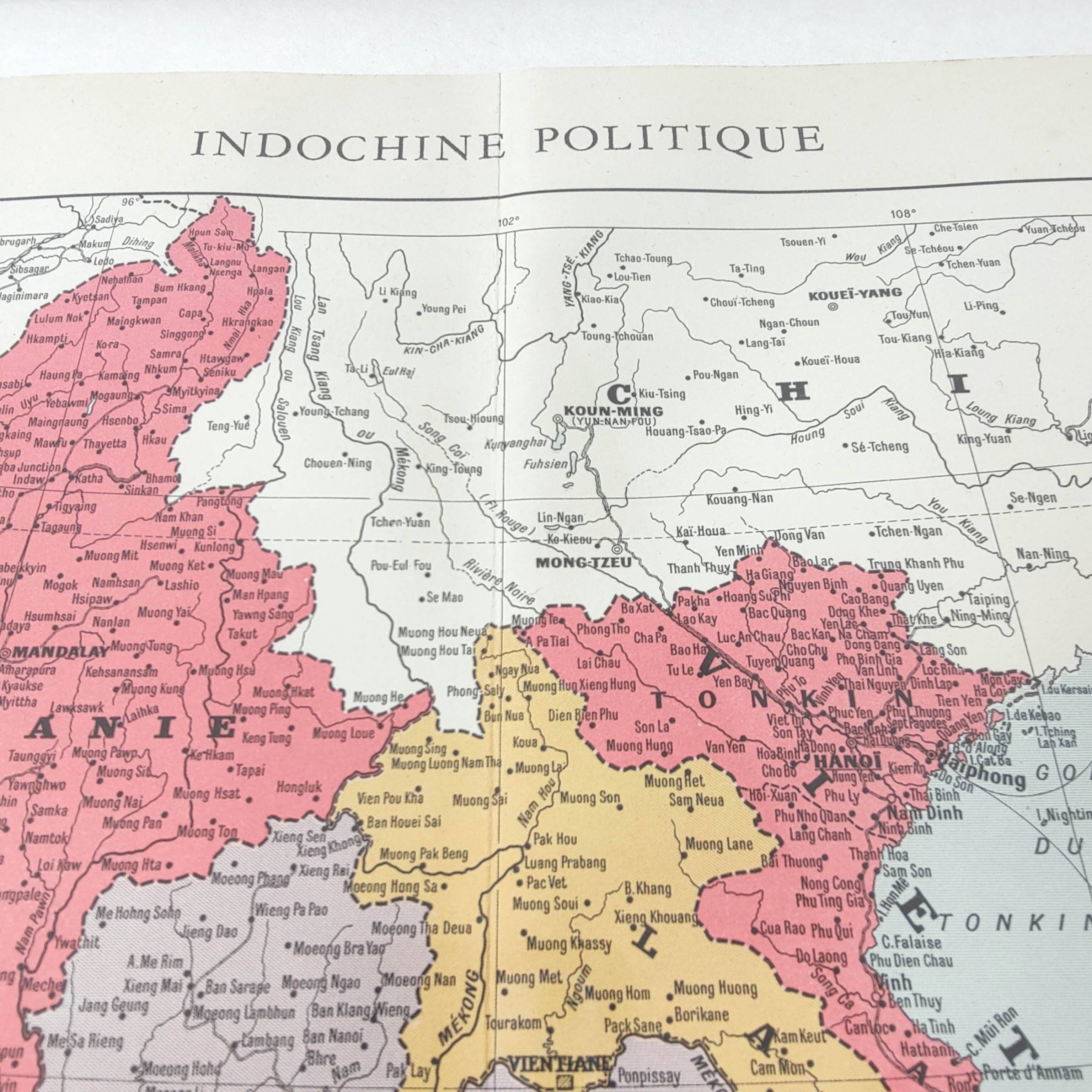 Old Indochina Asia map 43x43cm from 1950