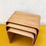 Trio de tables gigognes Habitat – design noyer courbé scandinave
