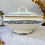 Vintage soup tureen, blue ironstone, Salins model, Castellane