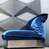 Stainless steel and royal blue velvet armchair, France, 1970s