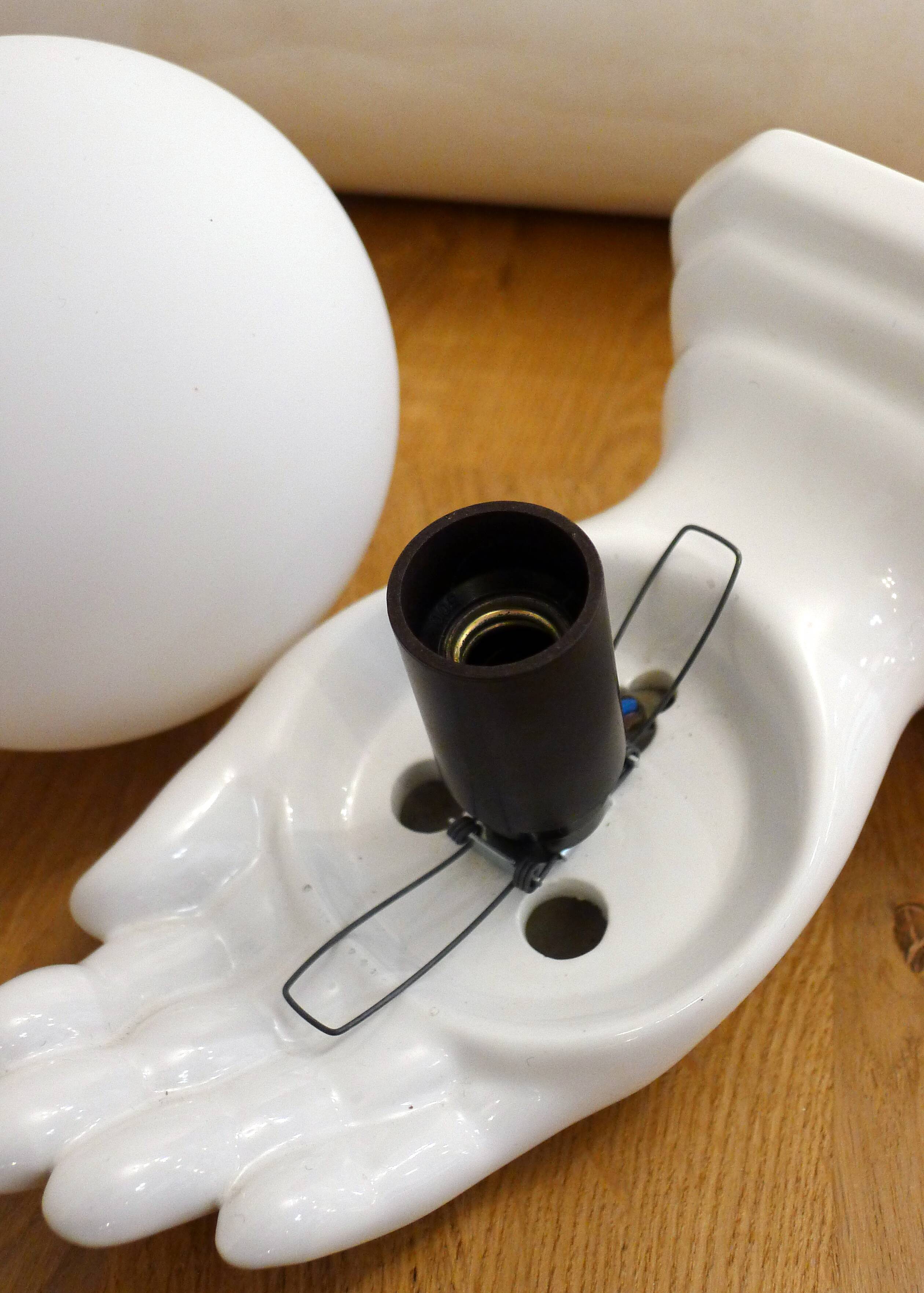 Vintage wall lamp with outstretched hand & opaline globe