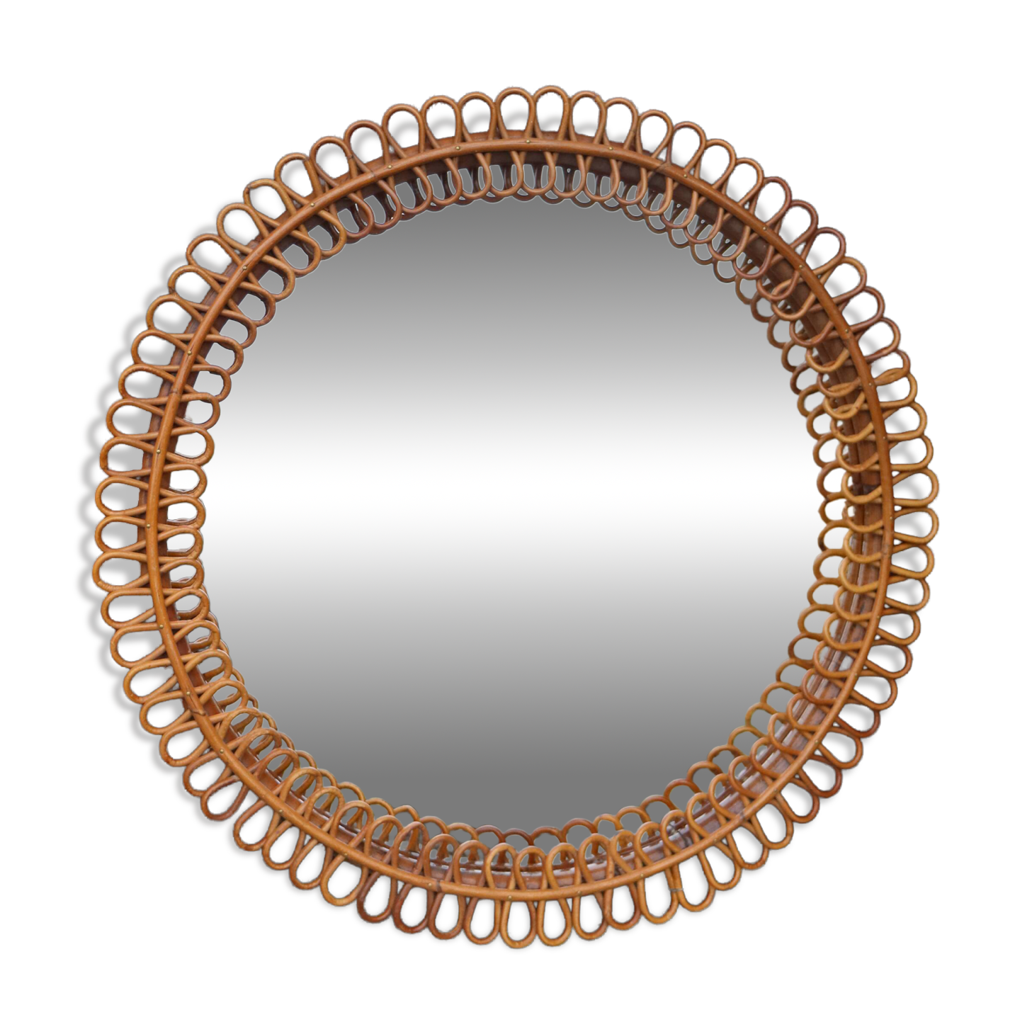 Italian rattan wall mirror, 1960s