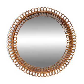Italian rattan wall mirror, 1960s