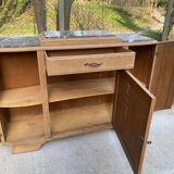 Parisian art deco 2-part buffet renovated in solid oak and marble 1940