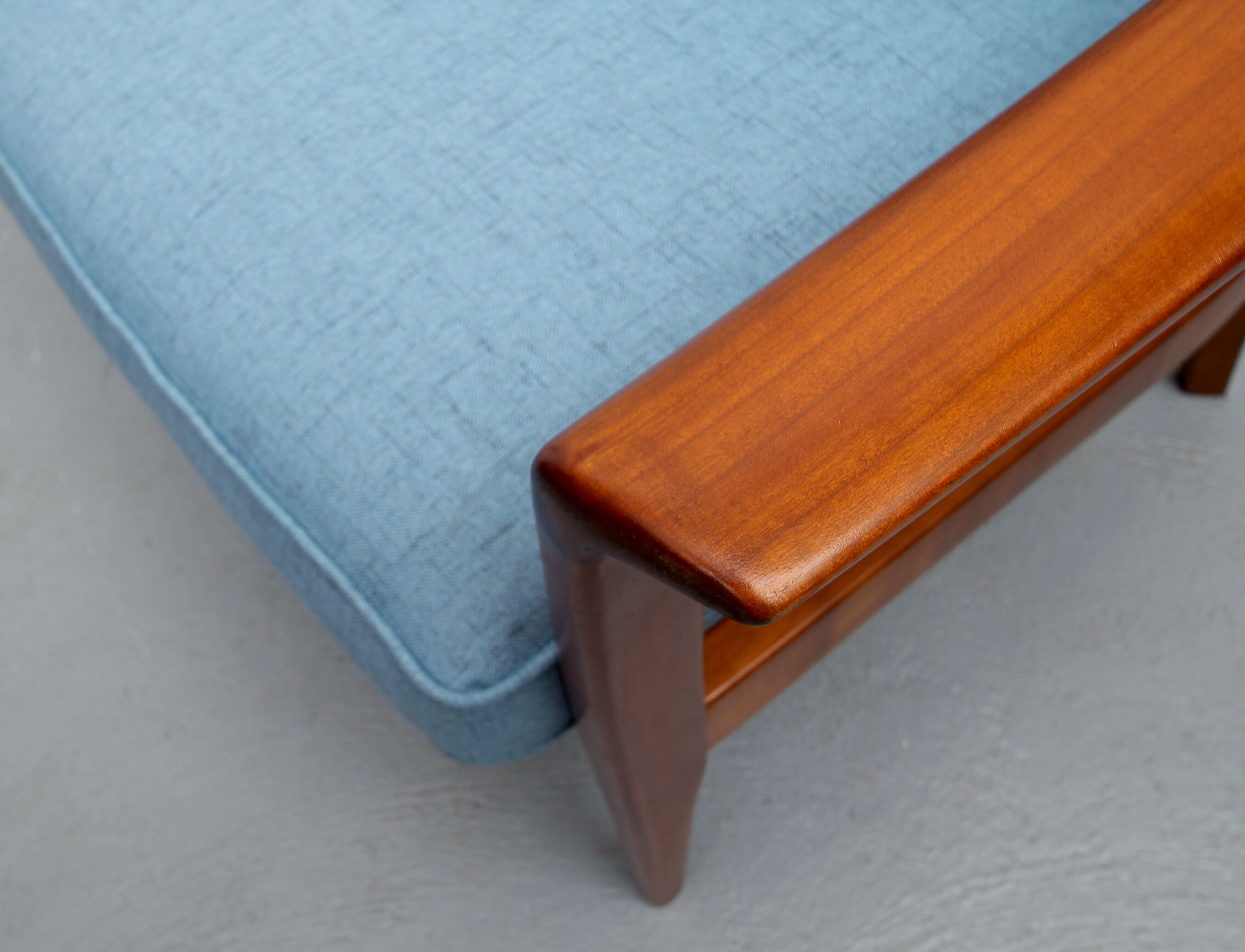1960s armchair cherrywood in blue, Wilhelm Knoll