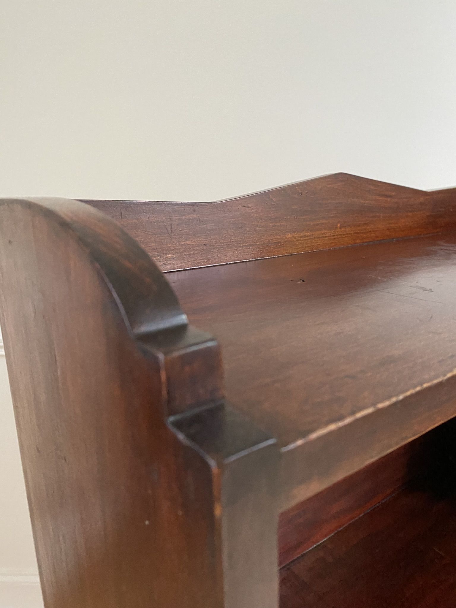 Bookcase vintage natural wood shelves open to three shelves