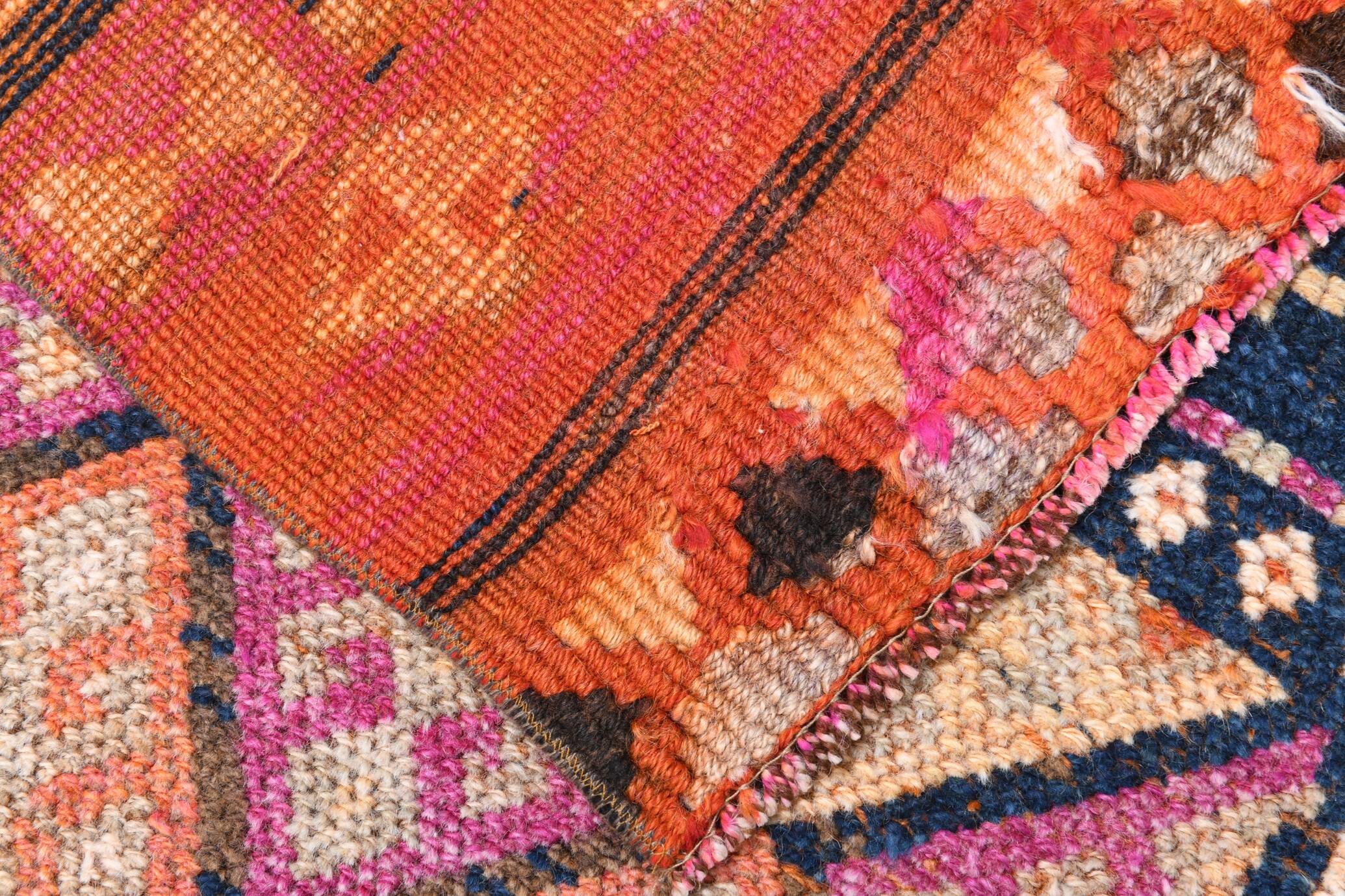Brown & Pink Tribal Vintage Runner Rug, 83x294Cm