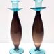 Pair of Brown and Aquamarine Murano Glass Candleholders, Italy