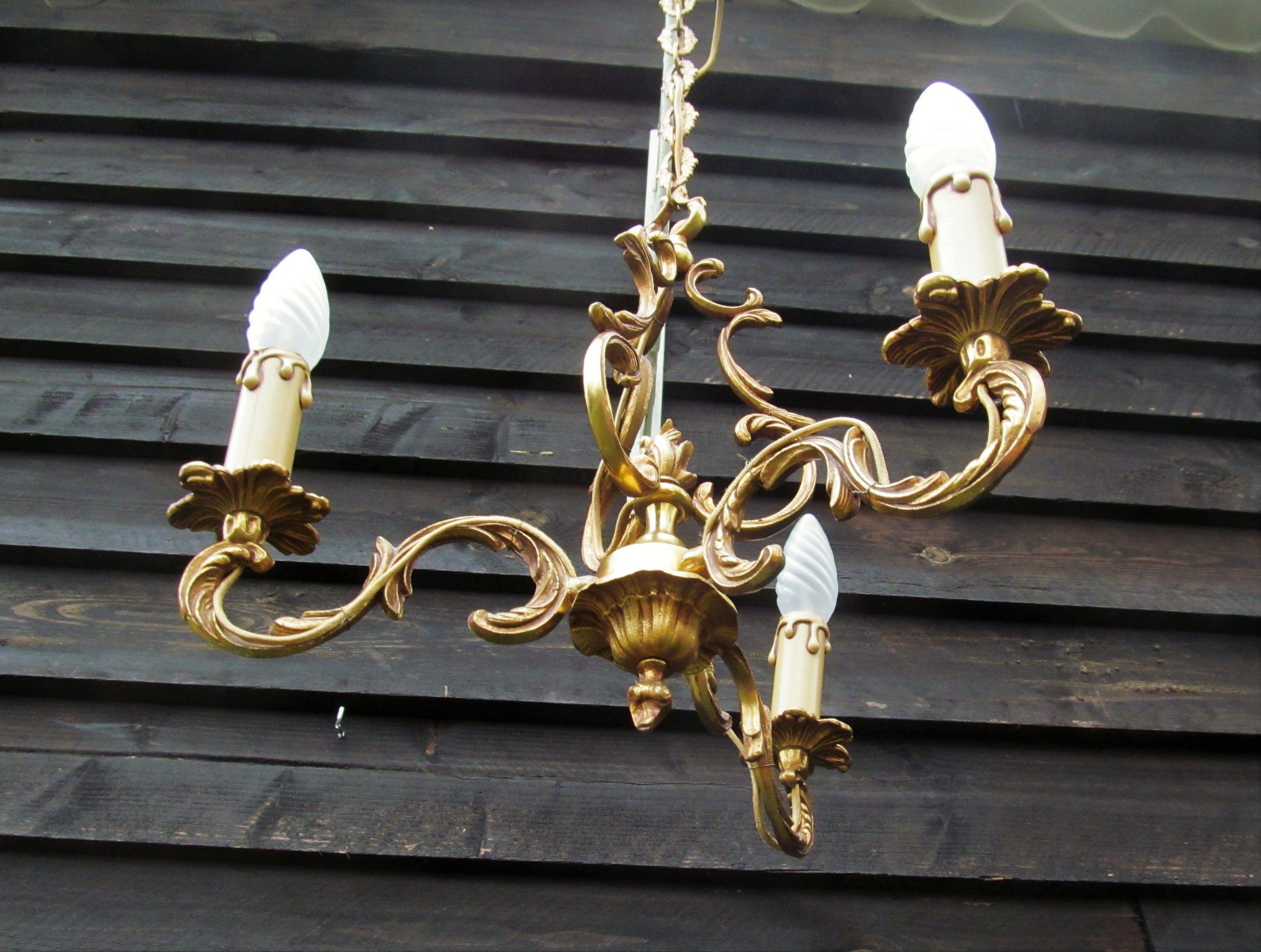 Birdcage chandelier in Bronze with 3 arms nice long chain French vintage