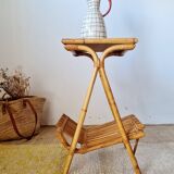 Vintage rattan and bamboo side table – 1960s Riviera style -
