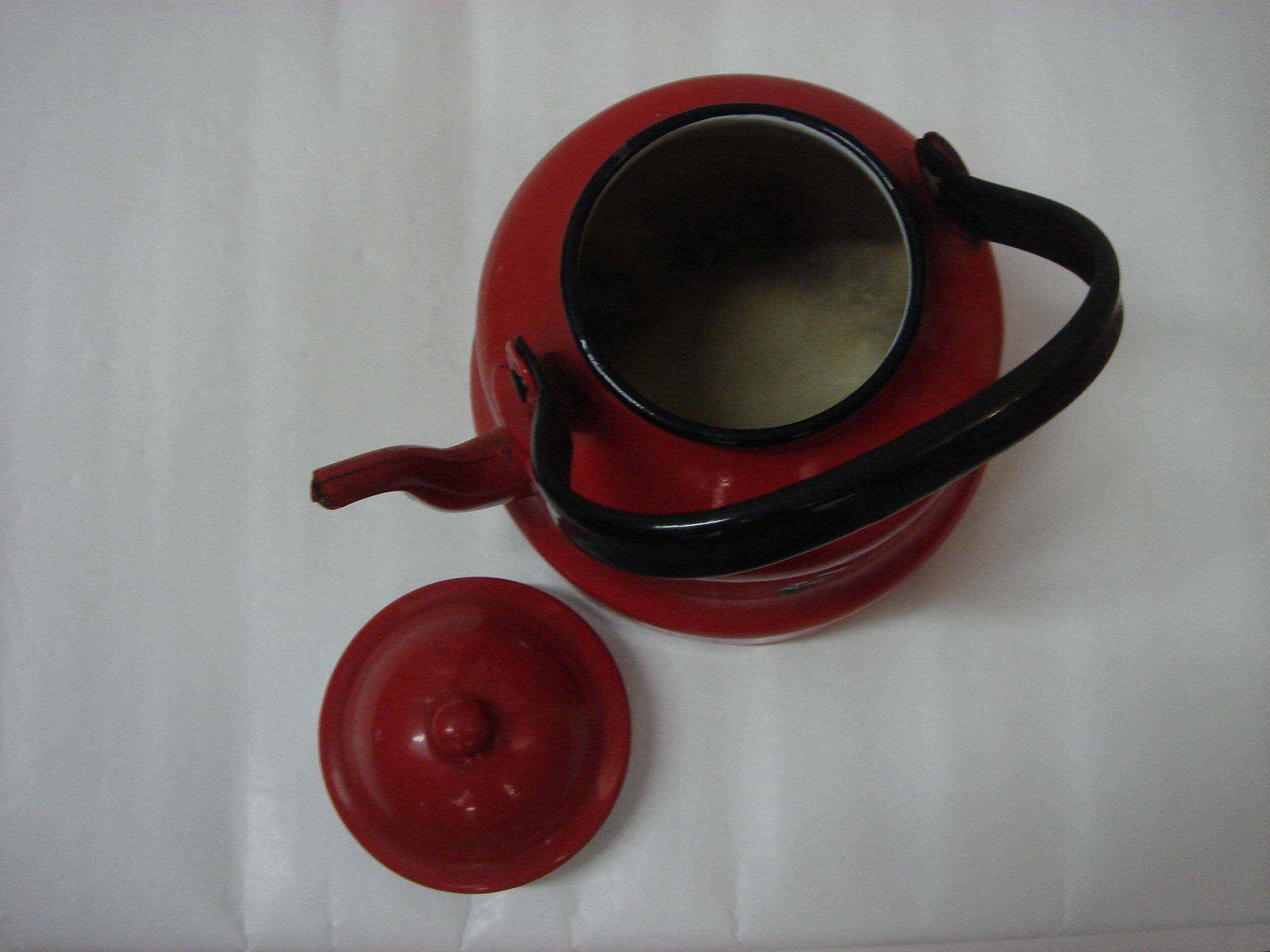 Red enamelled iron teapot from 1960
