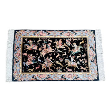 Indo-Persian silk carpet hunting scene