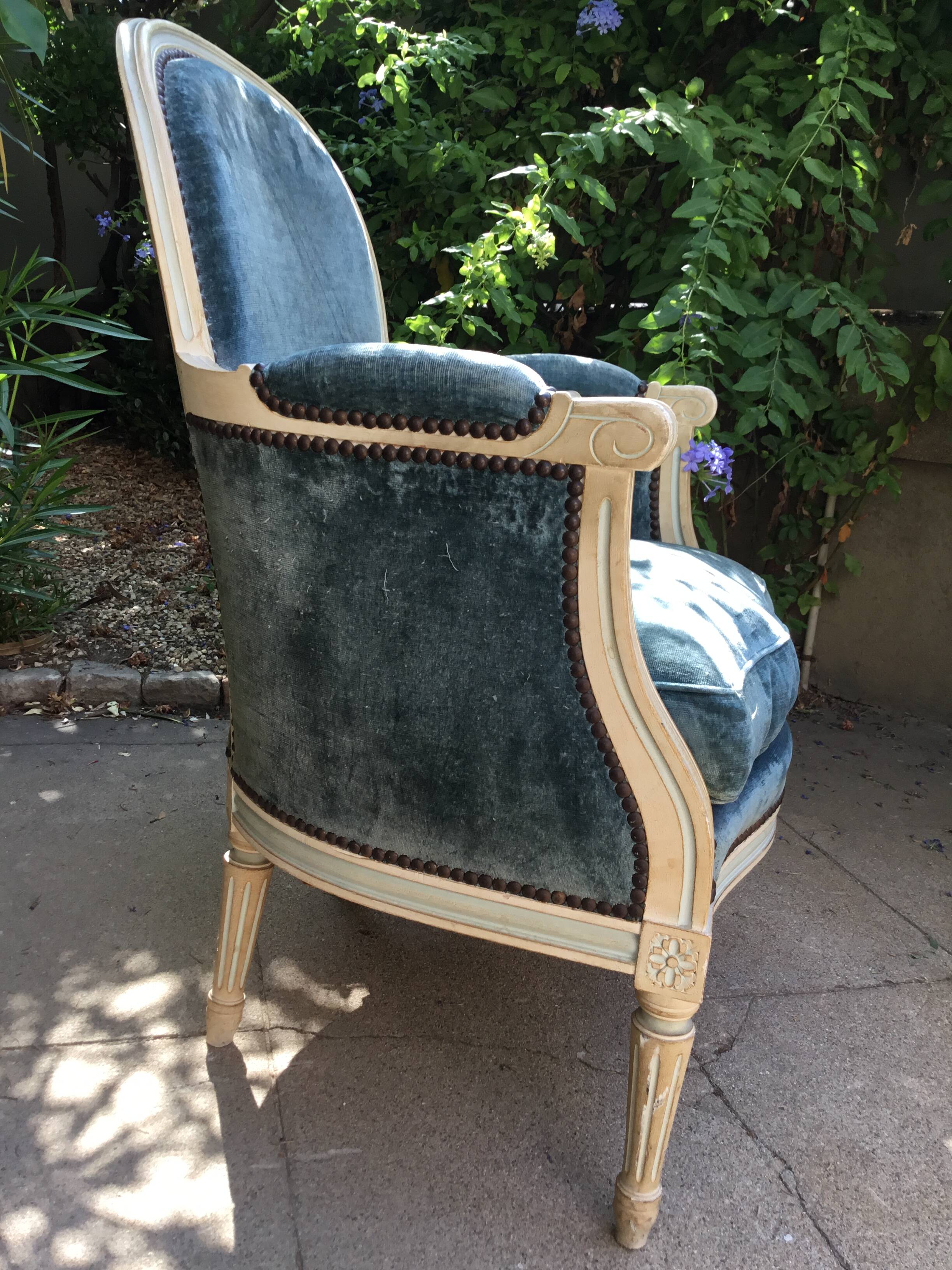 Louis XVI style in cream patinated wood armchair