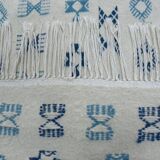 Nomadic Tunisian Berber rug, margoum kilim, ethnic in beige and blue wool.