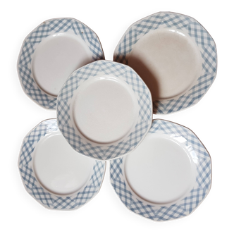 5 small plates numbered 38 Sarreguemines geometric shape pattern vintage 40s