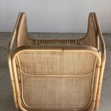 Amsterdam rattan armchair with U-shaped armrest, squared canework
