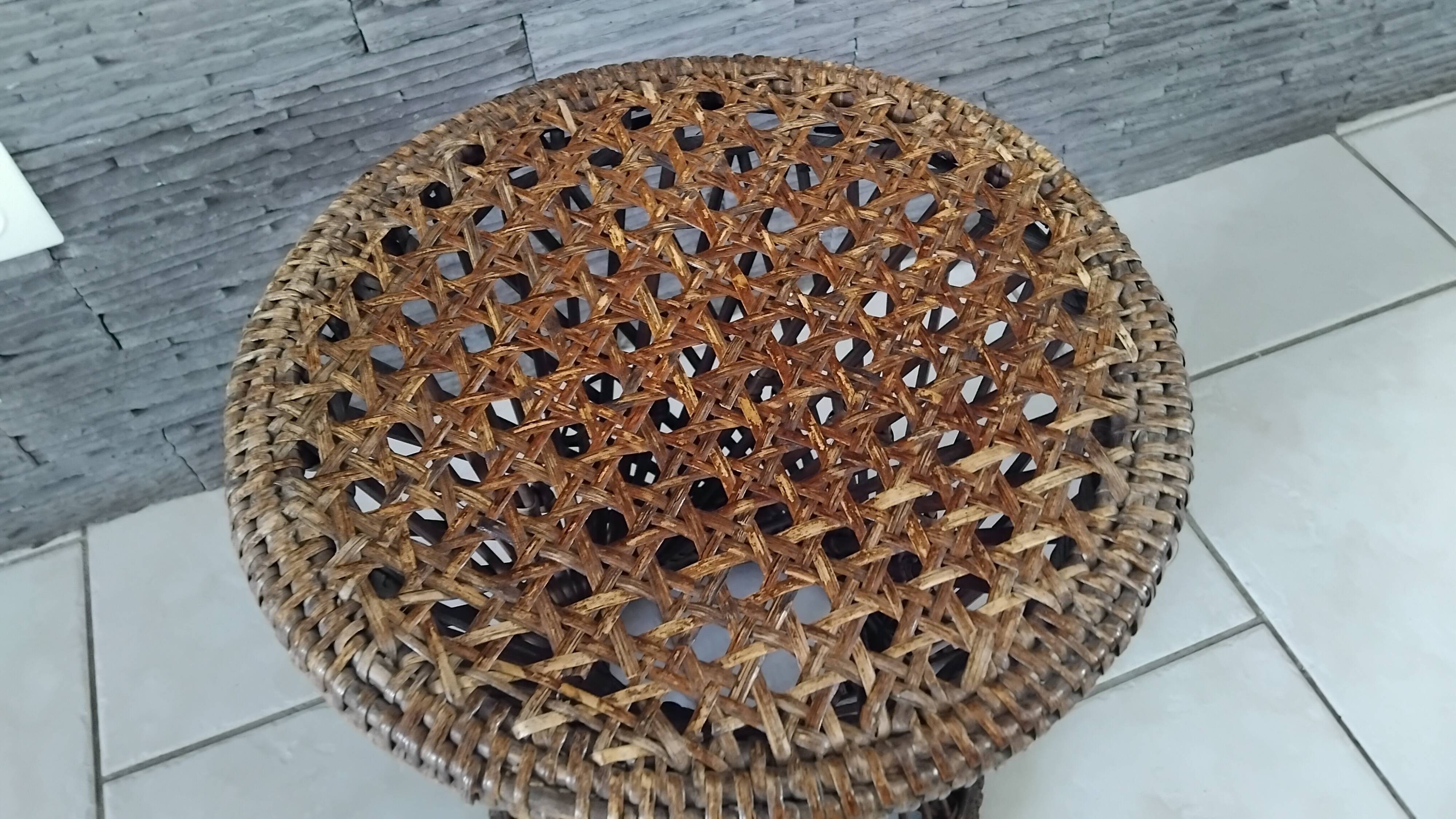 Tabouret en osier et rotin vintage