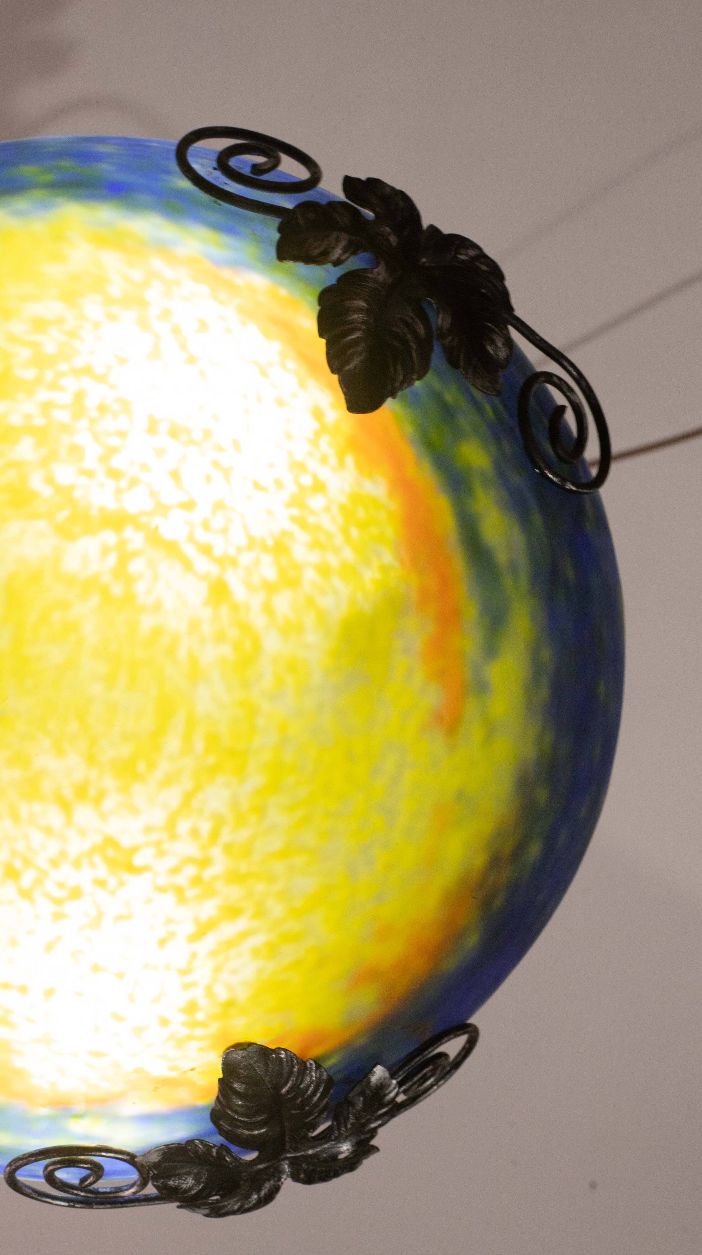 Art Deco yellow pendant light by G.V. de Croismare, Muller Frères, France, 1920s