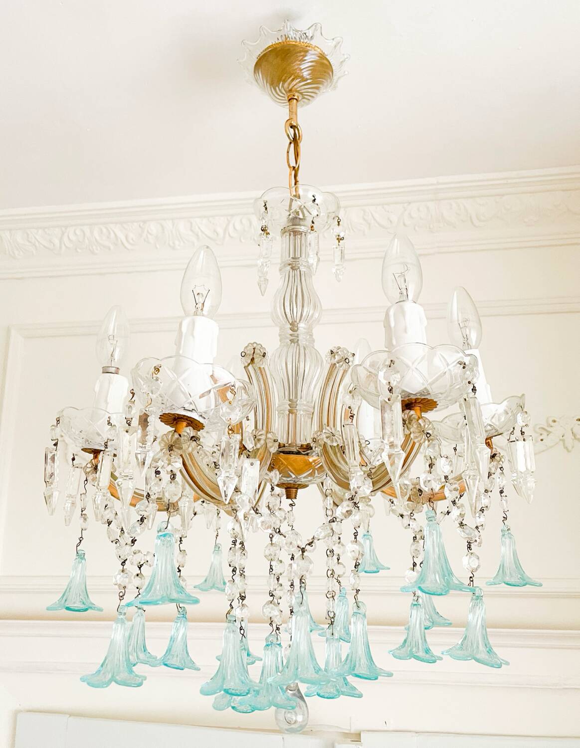 Lustre Marie-Thérèse en cristal et verre de Murano bleu