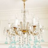 Lustre Marie-Thérèse en cristal et verre de Murano bleu