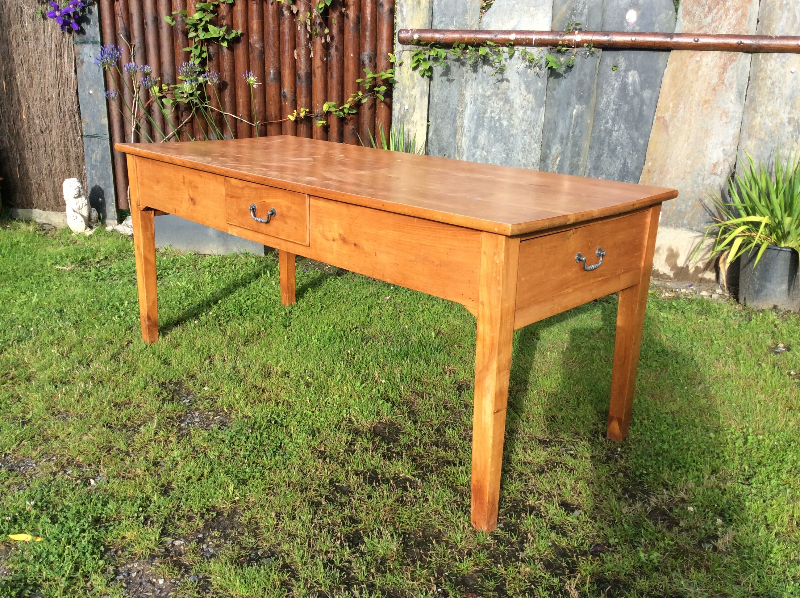 Old farmhouse table with 3 cherry drawers