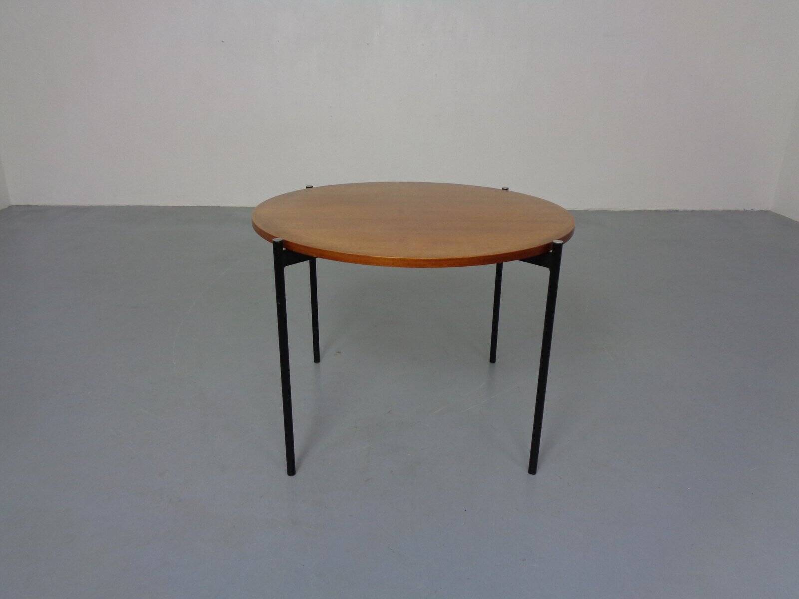 Round teak and steel coffee table from Thonet, 1950s.