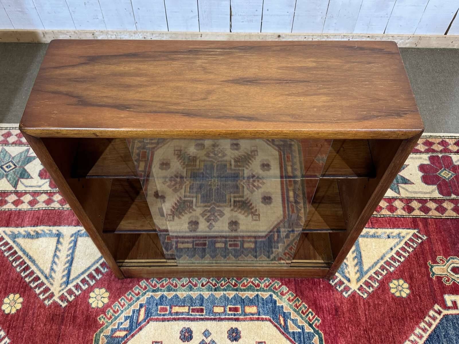 1970s walnut English display cabinet