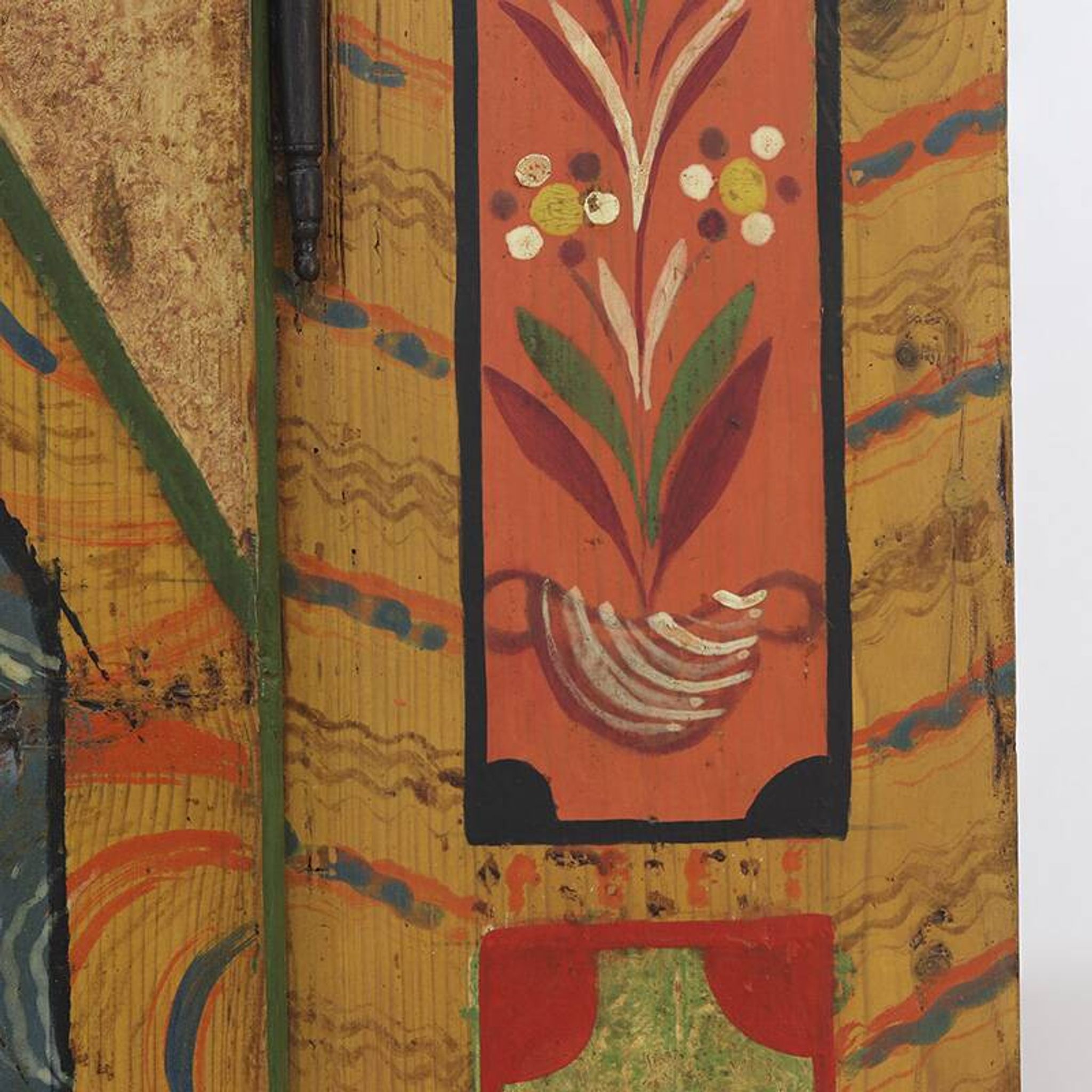 Rustic Farmhouse Antique Original Folk Art Painted Bridal Cabinet