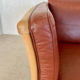 VINTAGE DANISH MID CENTURY DARK COGNAC LEATHER 2 SEATER STOUBY SOFA