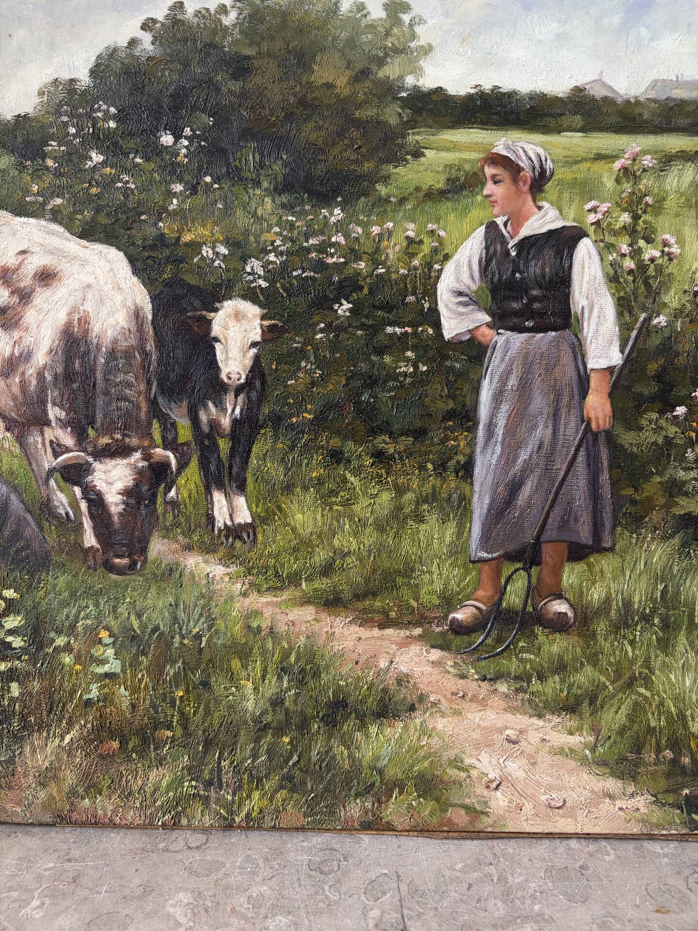 The well-kept cows, landscape, oil on canvas signed.