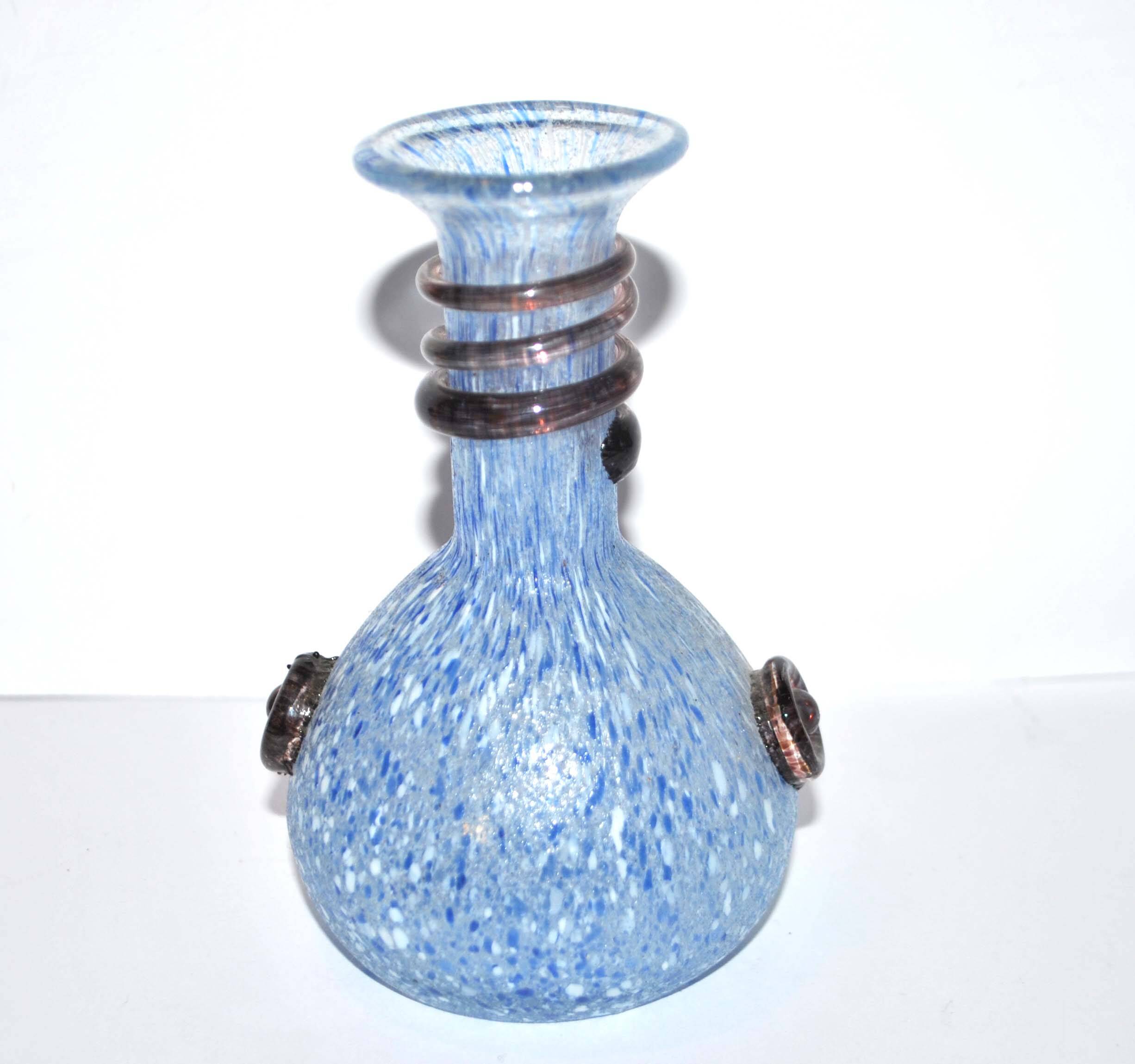 Vintage vase in blown glass and blue and purple glass paste - Murano Glass Bottle? Italy