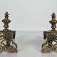 Pair of Chiselled Bronze and Wrought Iron Chenets in Louis XV Style