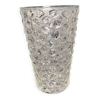 Vintage grand vase en verre cristallin à bulles vers 1960
